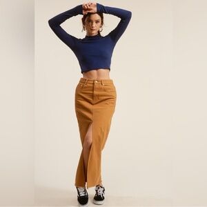 MIMOSA Denim Tan Maxi Skirt with Front Slit